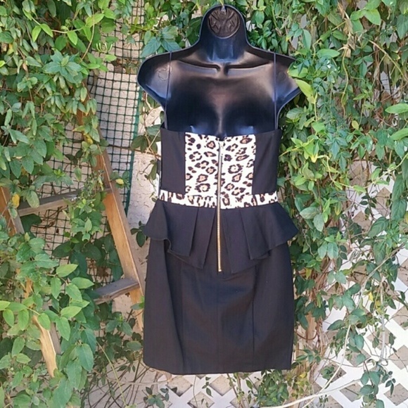 GUESS Strapless Folded‎ Peplum Dress Jet Black - Picture 4 of 4